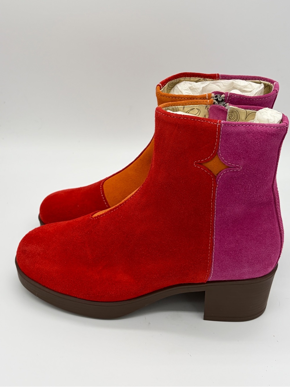 Colorblock Suede Ankle Boots - Red, Orange & Pink - Picture 4 of 12